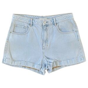 PacSun High Waist Light Wash Inside Blue Cuff Denim Mom Shorts Women's Size 32